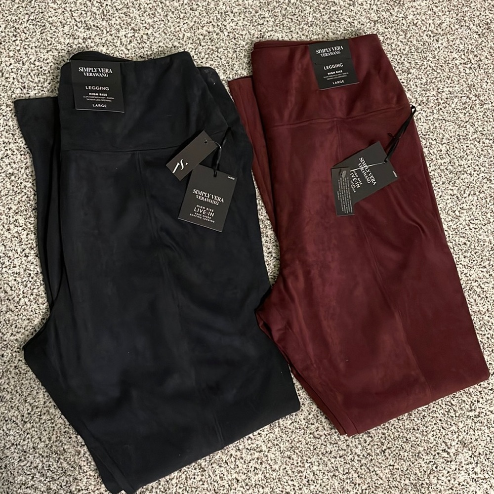 NEW - 2 VeraWang Faux Suede Shaping Leggings